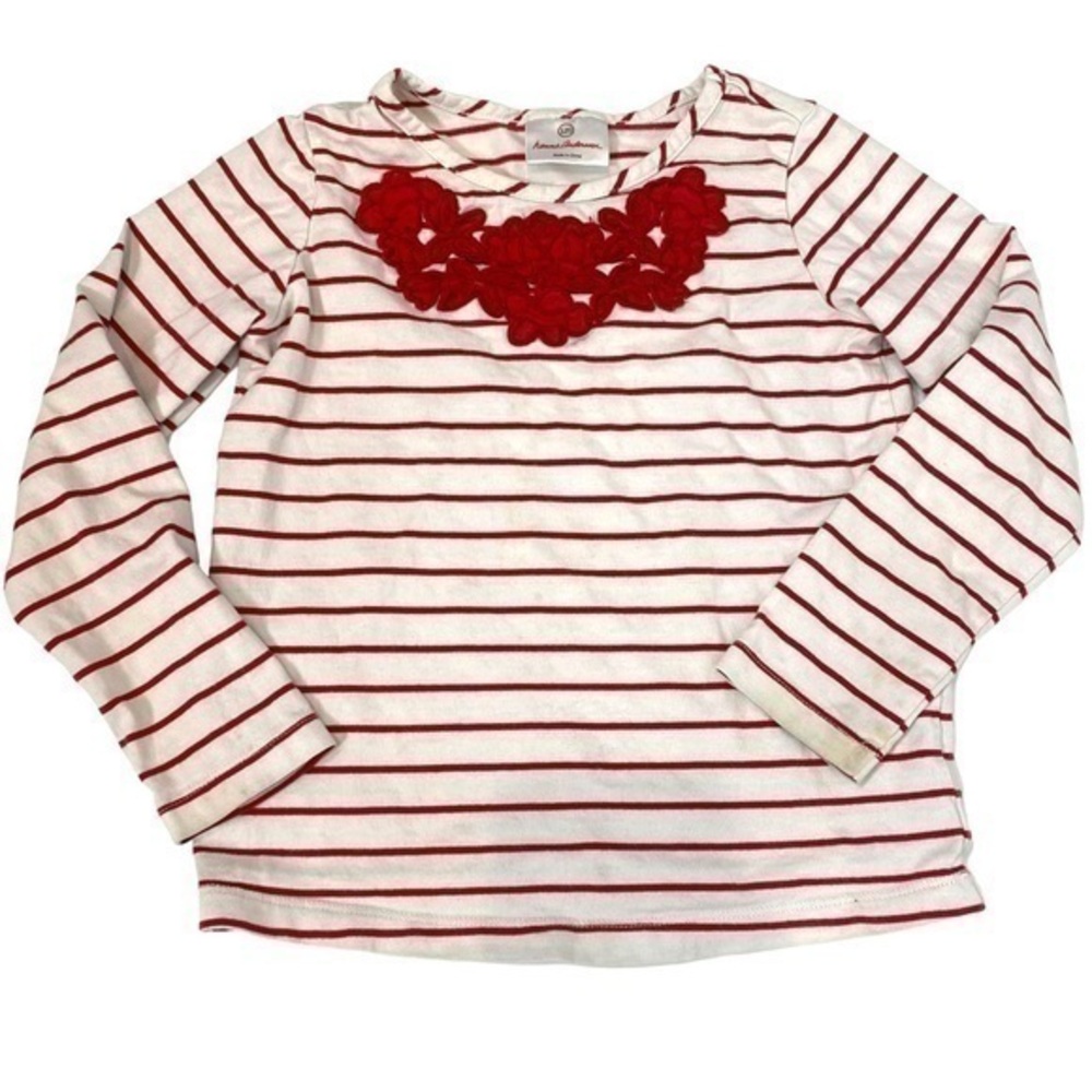 Hanna Andersson 120 girls Floreat embroidered white & red long sleeve top shirt